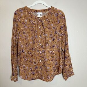 Women's Blouse Mustard Yellow J Jill S Floral Boho Peasant Classic Cottage Core